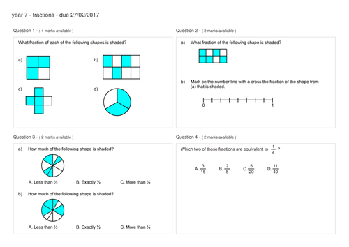year 7 fractions homework teaching resources
