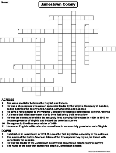 Jamestown Colony Crossword Puzzle