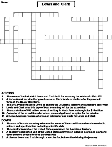 Lewis and Clark Crossword Puzzle