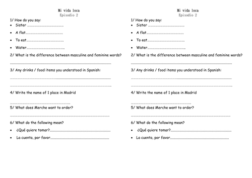 Mi Vida Loca Episodios 1 Y 2 Teaching Resources