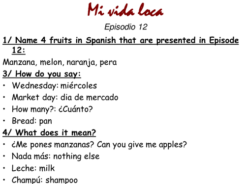 Mi Vida Loca Episode 12 Teaching Resources