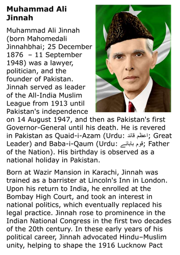 Muhammad Ali Jinnah Handout