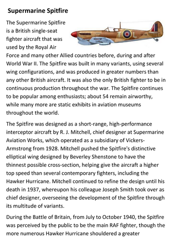 Supermarine Spitfire Handout