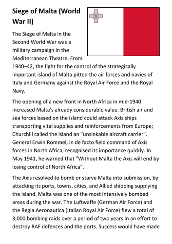 Siege of Malta (World War II) Handout