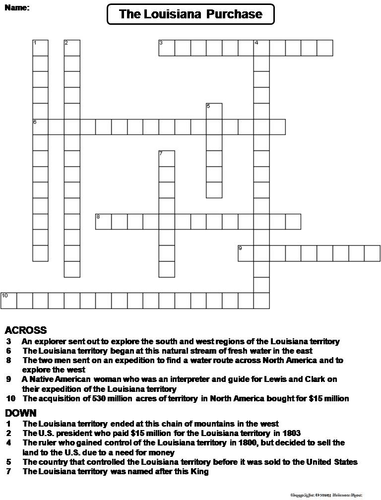 Louisiana Purchase Crossword Puzzle Teaching Resources