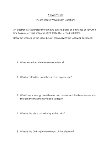 Worksheet on De Broglie Wavelength with solutions