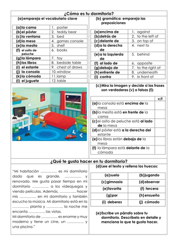 Spanish GCSE house bedroom description & prepositions _ ¿cómo es tu dormitorio?