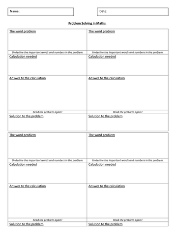 Problem Solving Questions - Worksheet - Year 2