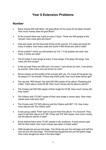 Problem Solving Questions - Worksheets - Year 6