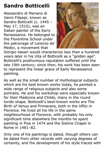 Sandro Botticelli Handout