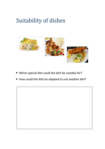 GCSE Food and Nutrition activity for special diets