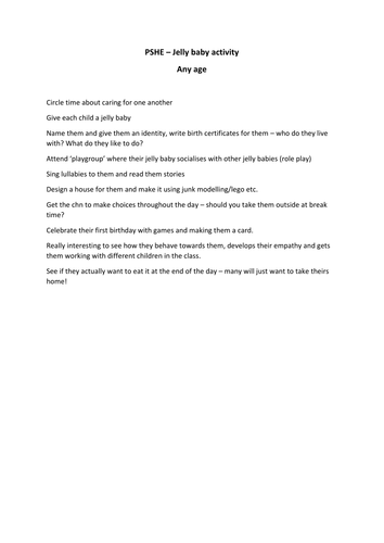 Jelly baby activity lesson plan