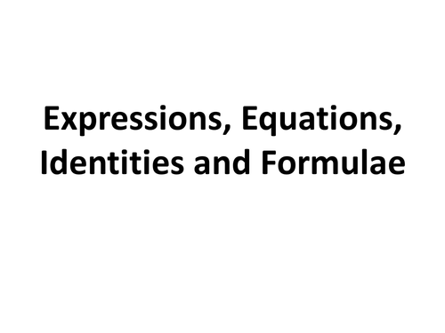 A range of resources for identifying equations, expressions, identities and formulae