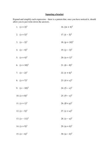 Two worksheets to practise expanding (a+b)^2 and (a+b)(a-b)