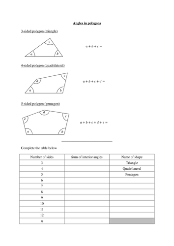 Two worksheets on the interior/exterior angles of polygons