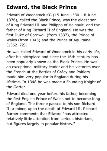 Edward, the Black Prince Handout