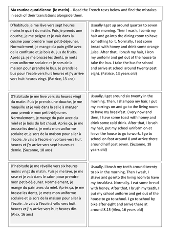 Year 7 French - Narrow readings on 5 different topics