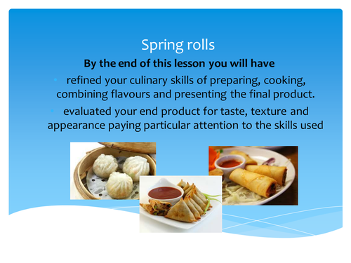 GCSE Food and Nutrition lesson for Spring rolls