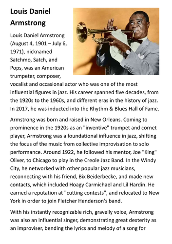 Louis Armstrong Handout | Teaching Resources