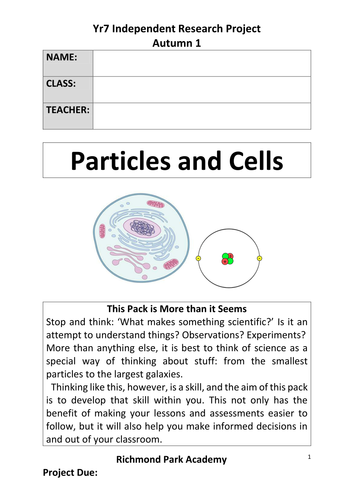 Year 7 Homework Booklet (Particles and Cells)