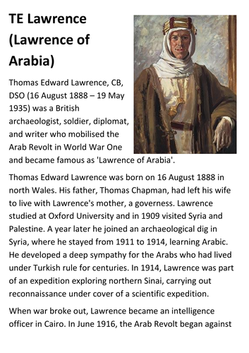 TE Lawrence (Lawrence of Arabia)   Handout