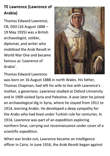 TE Lawrence (Lawrence of Arabia)   Handout