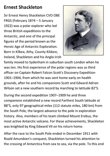 Ernest Shackleton Handout | Teaching Resources