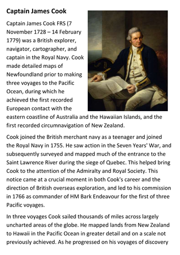 Captain James Cook Handout