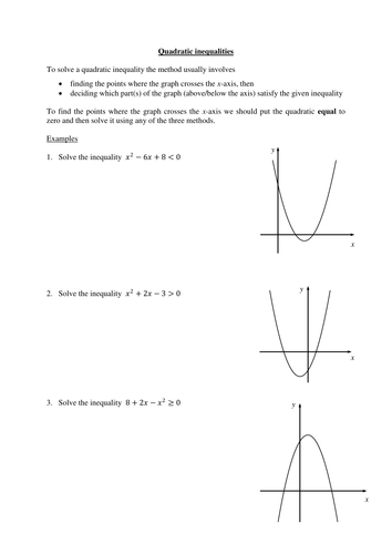 Worksheet solving quadratic inequalties
