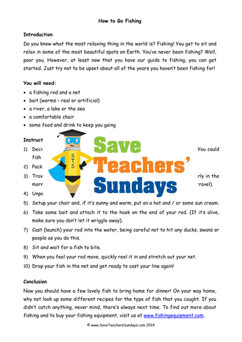 Year 2/3 Instructions Comprehension / Guided Reading (3 levels of difficulty)