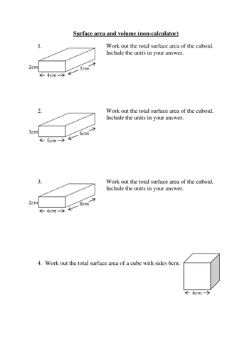 Worksheet on surface area and volume of shapes