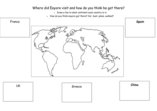 Draw arrows as to where what continent is each country  in (continent and country identification)