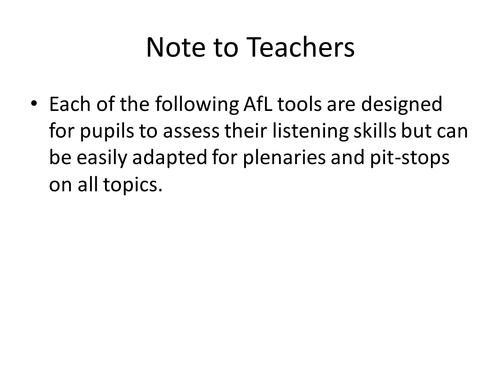 Self-Assessment / Plenary / AfL Activities