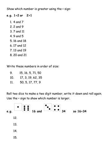 Greater Than > Less Than < Worksheet