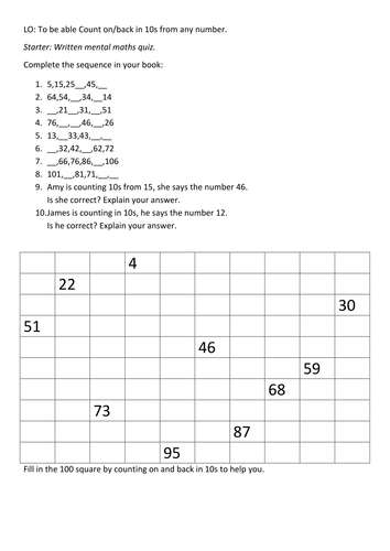 counting in 10s worksheet teaching resources