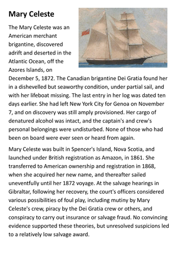 Mary Celeste Handout
