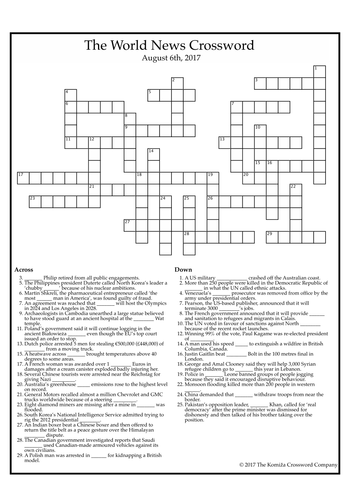 The World News Crossword (August 6th, 2017)