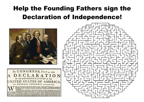 Help the Founding Fathers sign the Declaration of Independence maze puzzle
