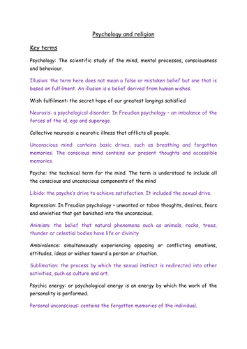 Psychology and religion key terms