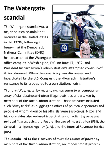 The Watergate scandal Handout | Teaching Resources