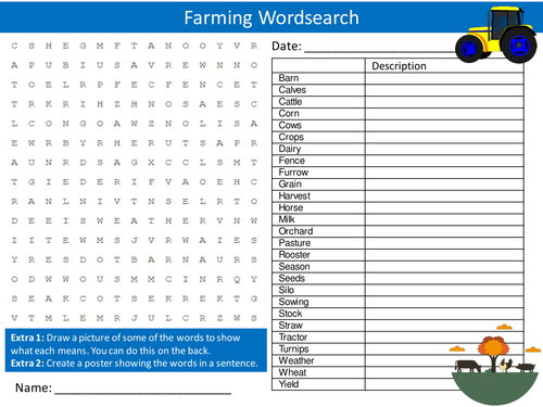 Farming Wordsearch Starter Activity Environment Agriculture Homework Cover Lesson Plenary