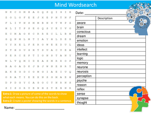 Mind Wordsearch Starter Activity Thinking Brain Lifestyle Homework Cover Lesson Plenary