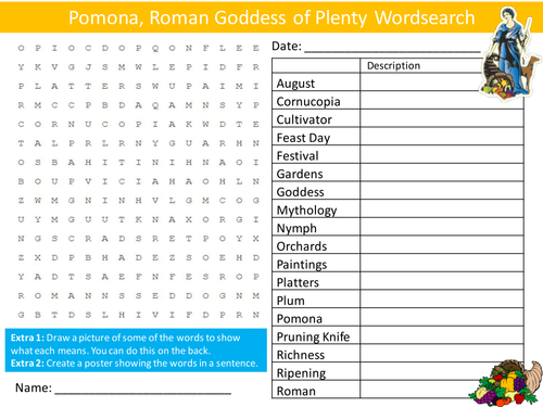 Pomona The Roman Goddess Wordsearch Starter Activity Ancient History Homework Cover Lesson Plenary