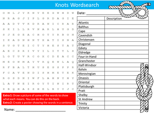 Knots Wordsearch Starter Activity Ropes Bushcraft Homework Cover Lesson Plenary