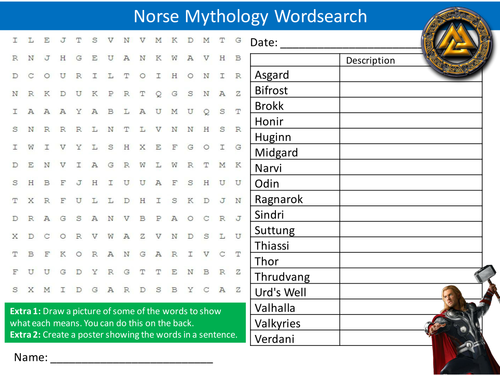Norse Mythology Wordsearch Ancient History Starter Activity Homework Cover Lesson Plenary