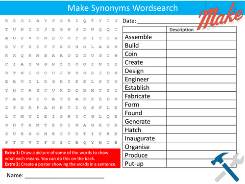 Make Synonyms Wordsearch Starter Activity Design Technology Literacy Homework Cover Lesson Plenary