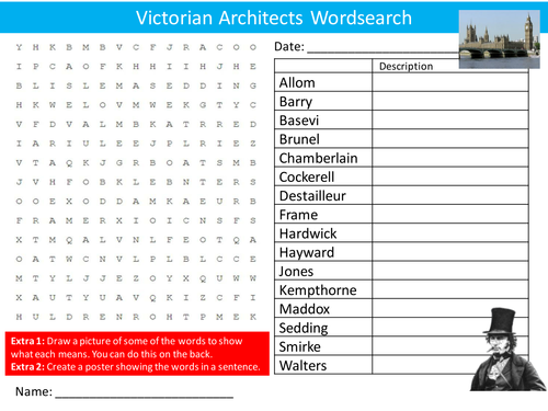 Victorian Architects Wordsearch Architecture Design Starter Activity Homework Cover Lesson Plenary