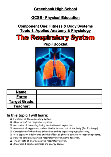 Edexcel 9-1 GCSE PE - The Respiratory System Pupil Task Booklet & Teacher Answer Booklet