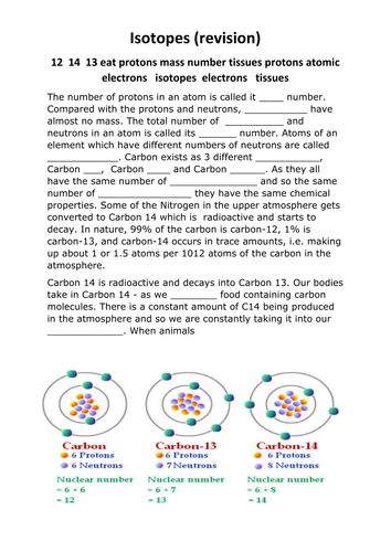 Isotopes of Carbon missing word sheet