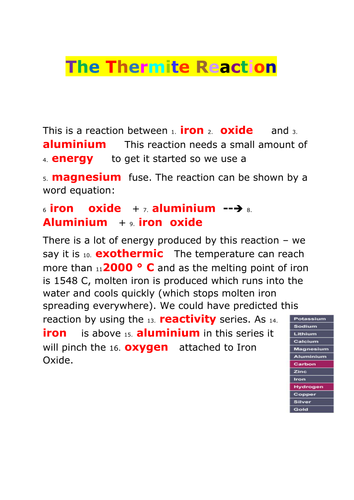 Thermite Reaction - Reactivity Series
